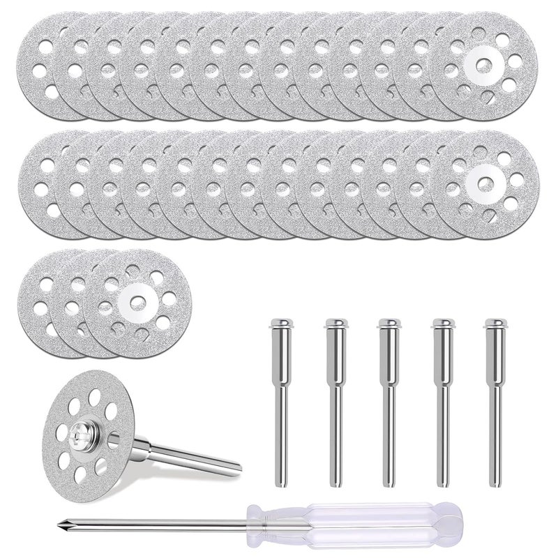 Auxiren 30 PCS Professional 545 Diamond Cutting Discs，Diamond Cutting Wheel Kit for Dremel Rotary Tools | 22mm Blades + 6 Mandrels & Screwdriver - Image 1